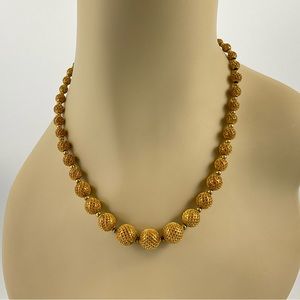 Vintage Gold Lattice Pattern Necklace, Art Deco, Gold Finish Beads